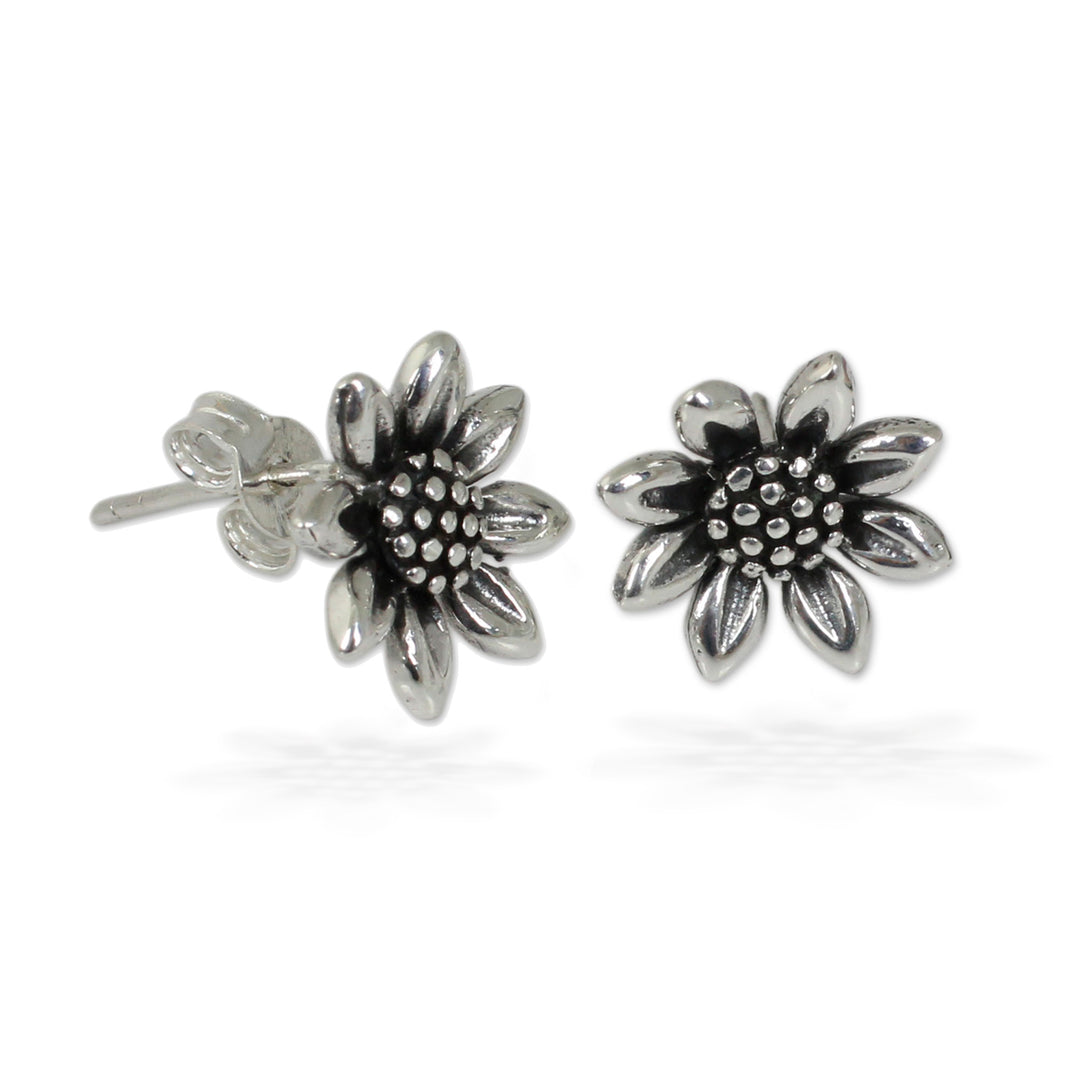 Small Sterling Silver Sun Flower Post Earrings from Thailand - Sunflower Love