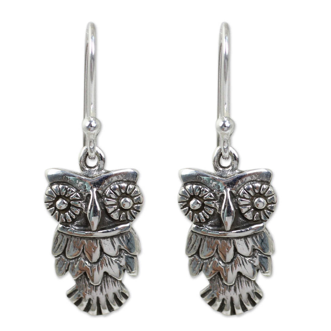 Hand Crafted Owl Dangle Earrings in Sterling Silver 925 - Owl Love