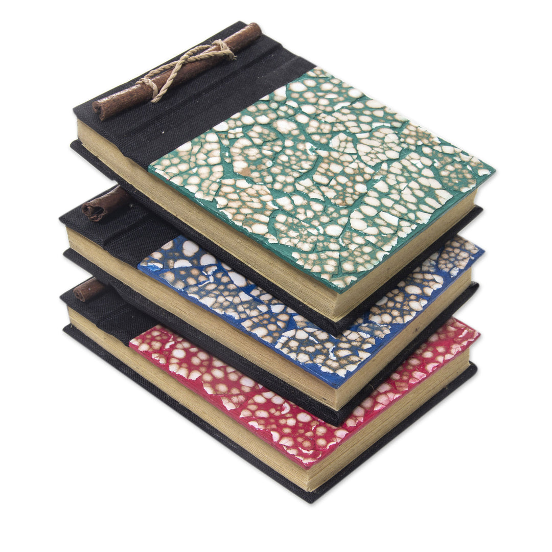 Assorted Color Balinese Natural Fiber Journals (Set of 3) - Beratan Mosaic I