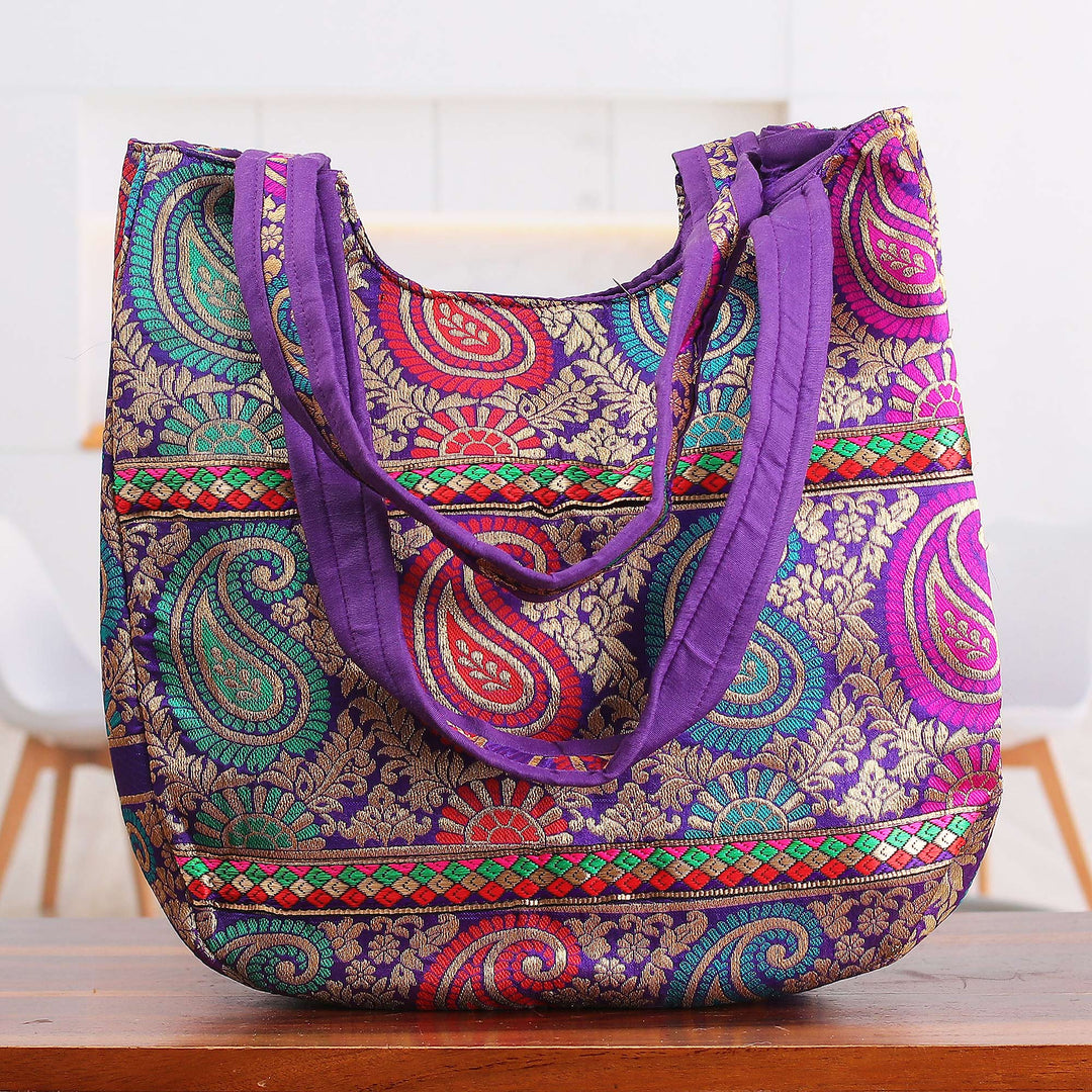Multicolored Brocade Shoulder Bag by Indian Artisan - Paisley Parade