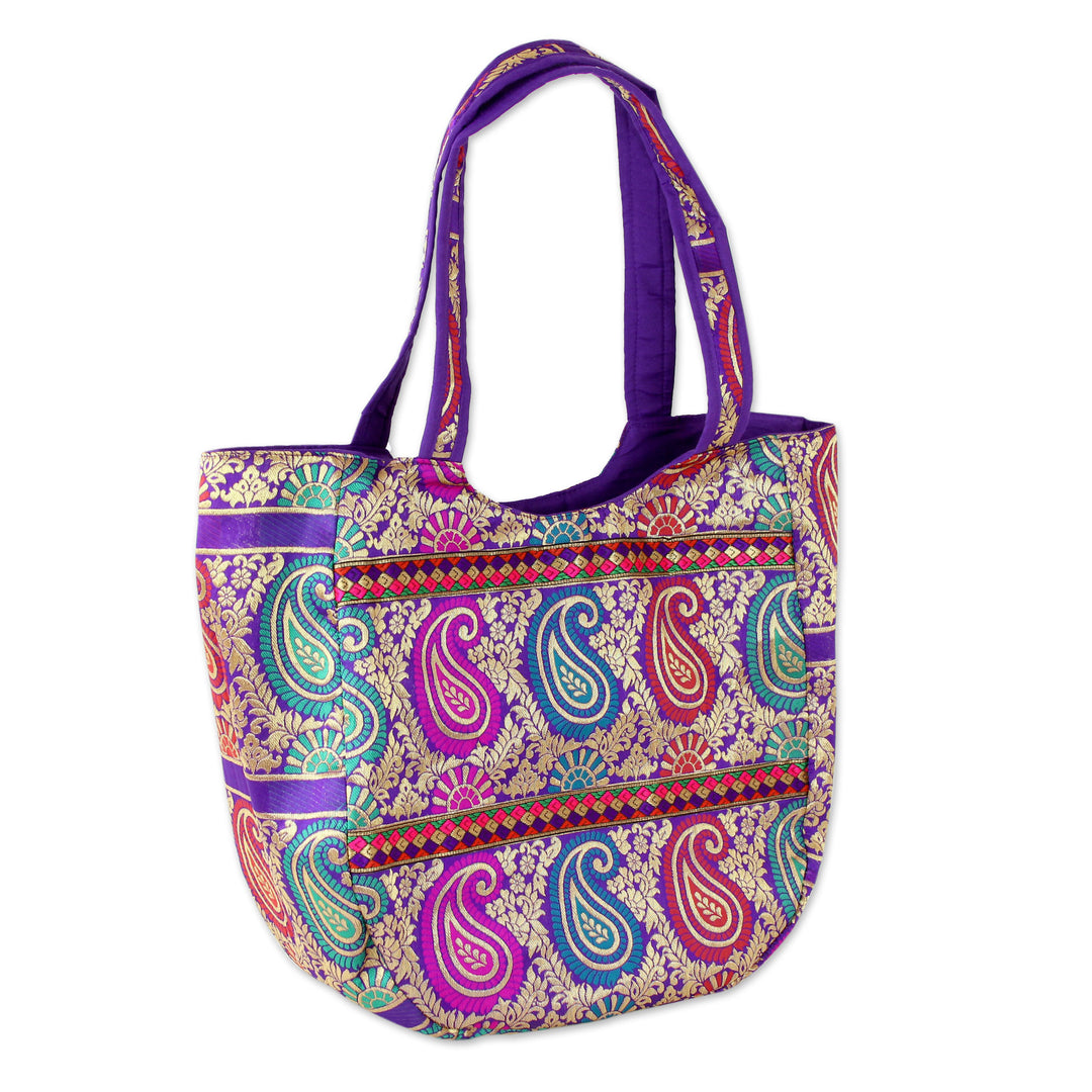Multicolored Brocade Shoulder Bag by Indian Artisan - Paisley Parade