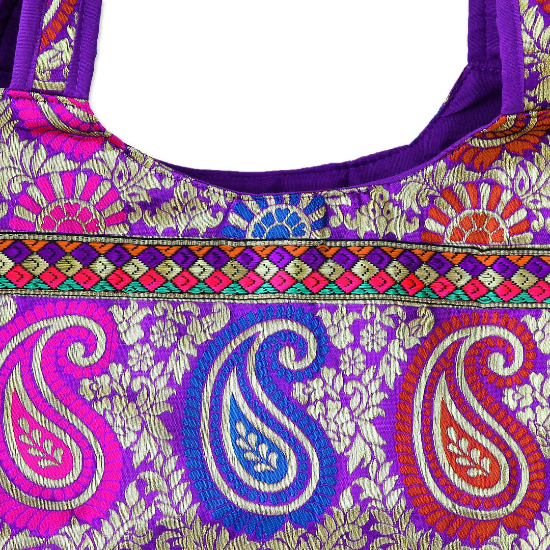 Multicolored Brocade Shoulder Bag by Indian Artisan - Paisley Parade