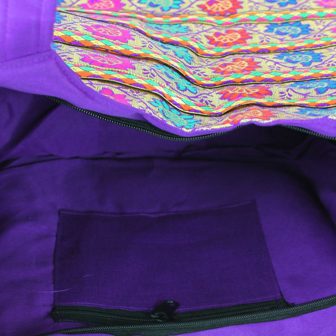 Fair Trade Brocade Handbag in Purple, Red, Fuchsia and Teal - Floral Garden