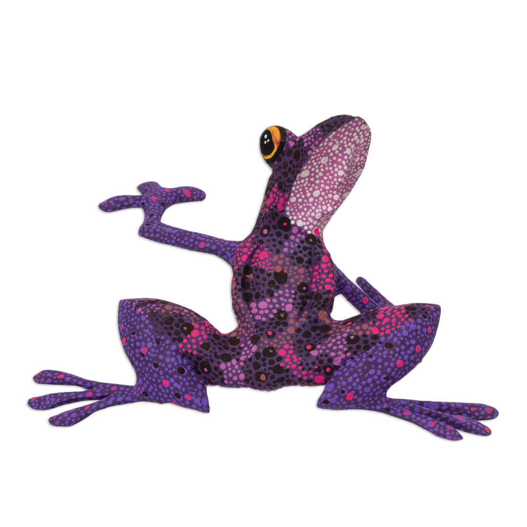 Purple Hand Crafted Alebrije Style Frog Figurine Sculpture - Purple Dancing Frog