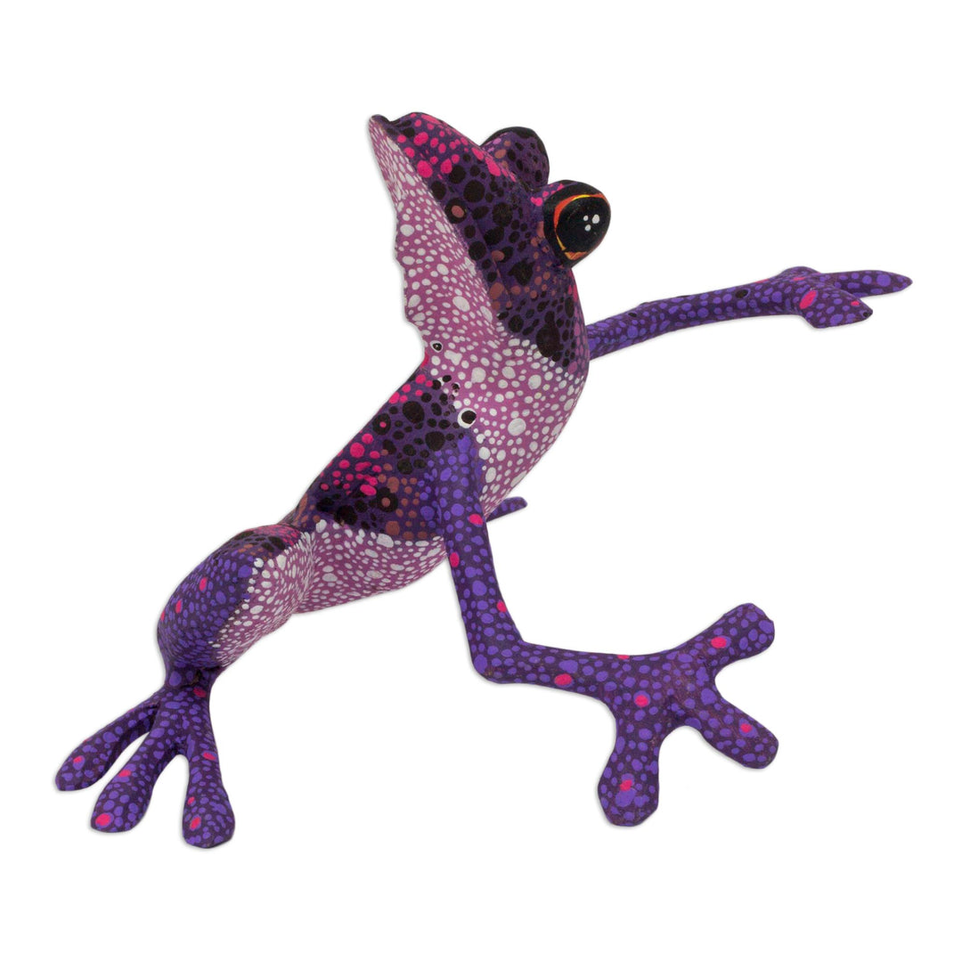 Purple Hand Crafted Alebrije Style Frog Figurine Sculpture - Purple Dancing Frog