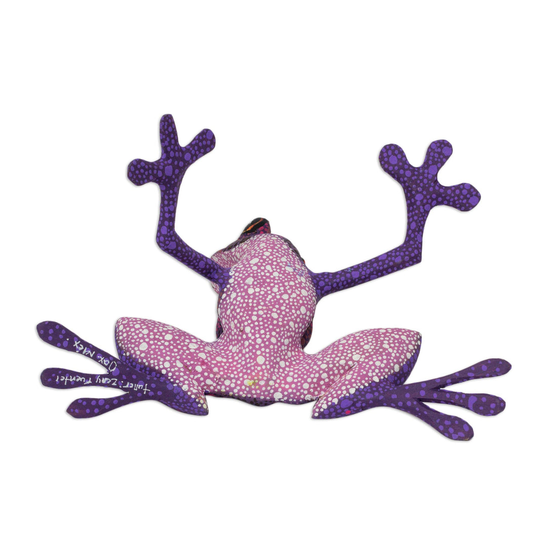 Purple Hand Crafted Alebrije Style Frog Figurine Sculpture - Purple Dancing Frog