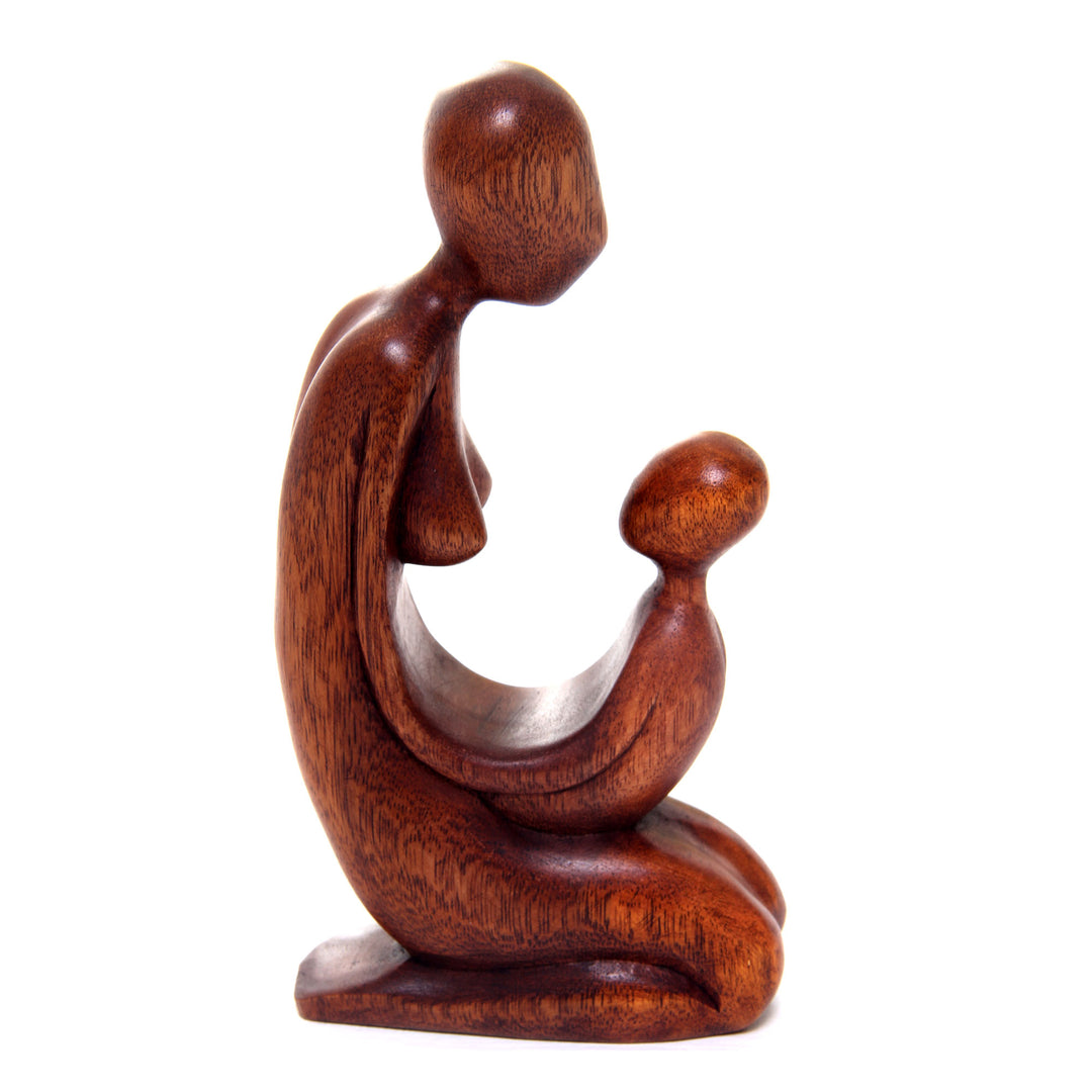 Hand Carved Suar Wood Mother and Child Sculpture from Bali - Mother and Her Child
