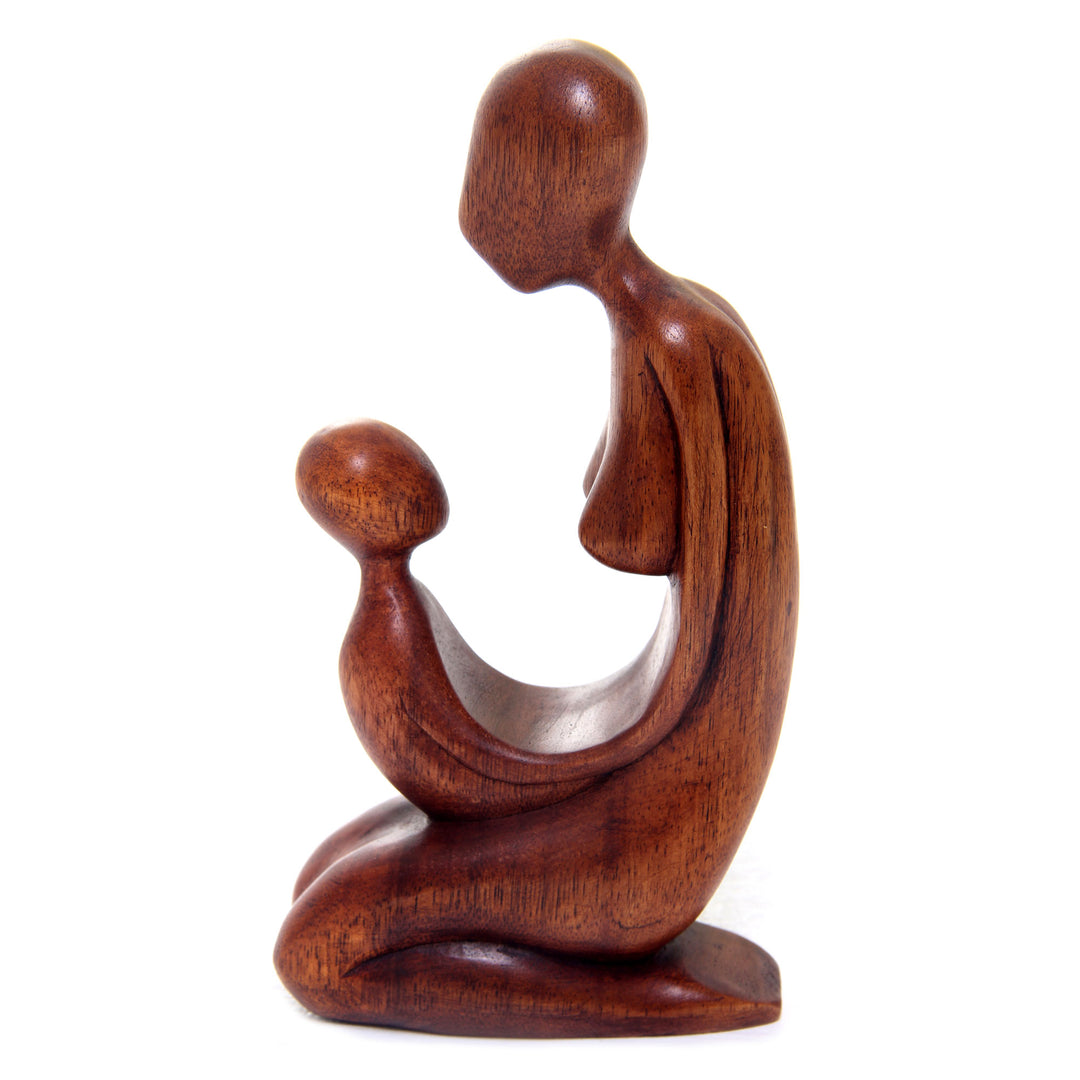 Hand Carved Suar Wood Mother and Child Sculpture from Bali - Mother and Her Child