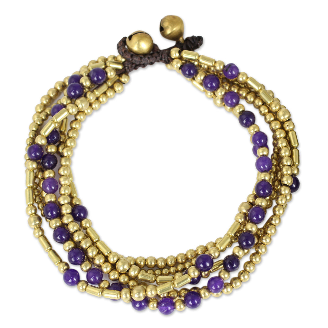 Purple Quartz and Brass Beaded Hand Crafted Bracelet - Purple Freedom
