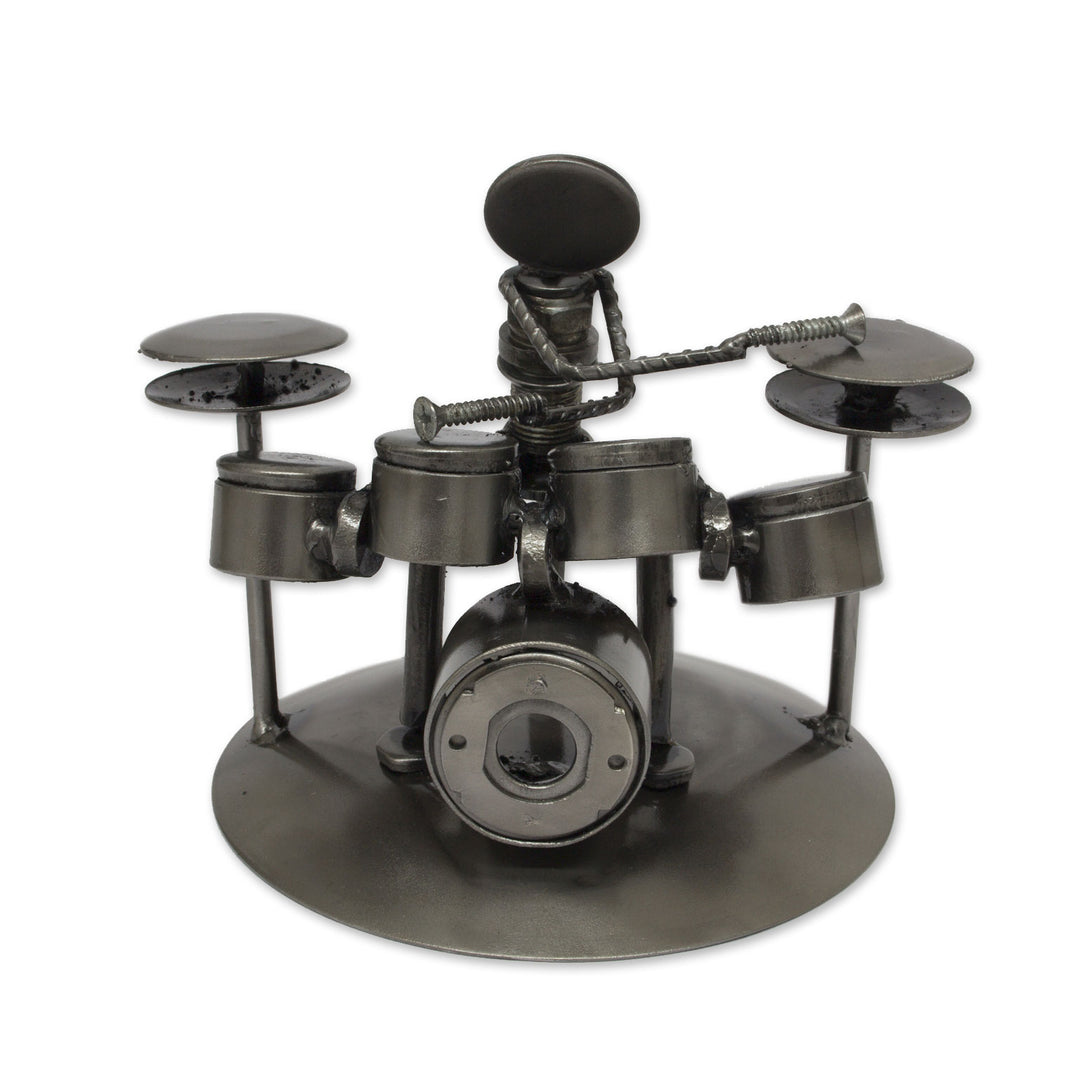 Hand Crafted Upcycled Metal Drummer Sculpture from Mexico - Rustic Drummer