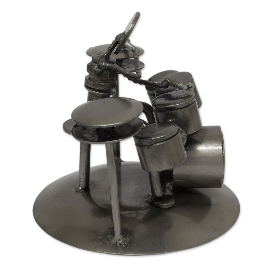 Hand Crafted Upcycled Metal Drummer Sculpture from Mexico - Rustic Drummer