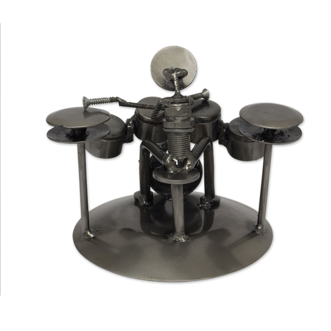 Hand Crafted Upcycled Metal Drummer Sculpture from Mexico - Rustic Drummer