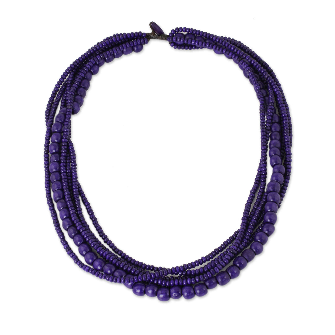 Purple Wood Bead Necklace Hand Crafted in Thailand - Orchid Dance