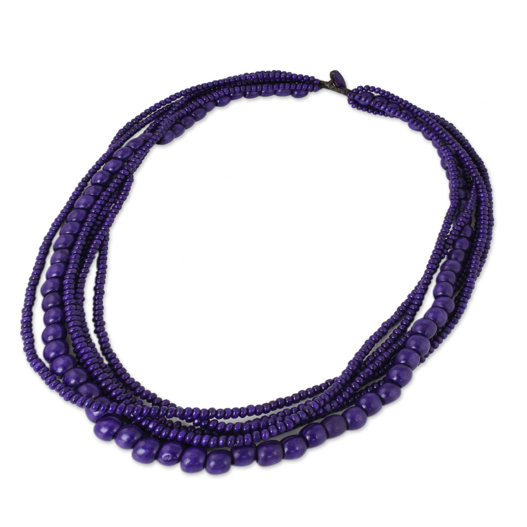 Purple Wood Bead Necklace Hand Crafted in Thailand - Orchid Dance