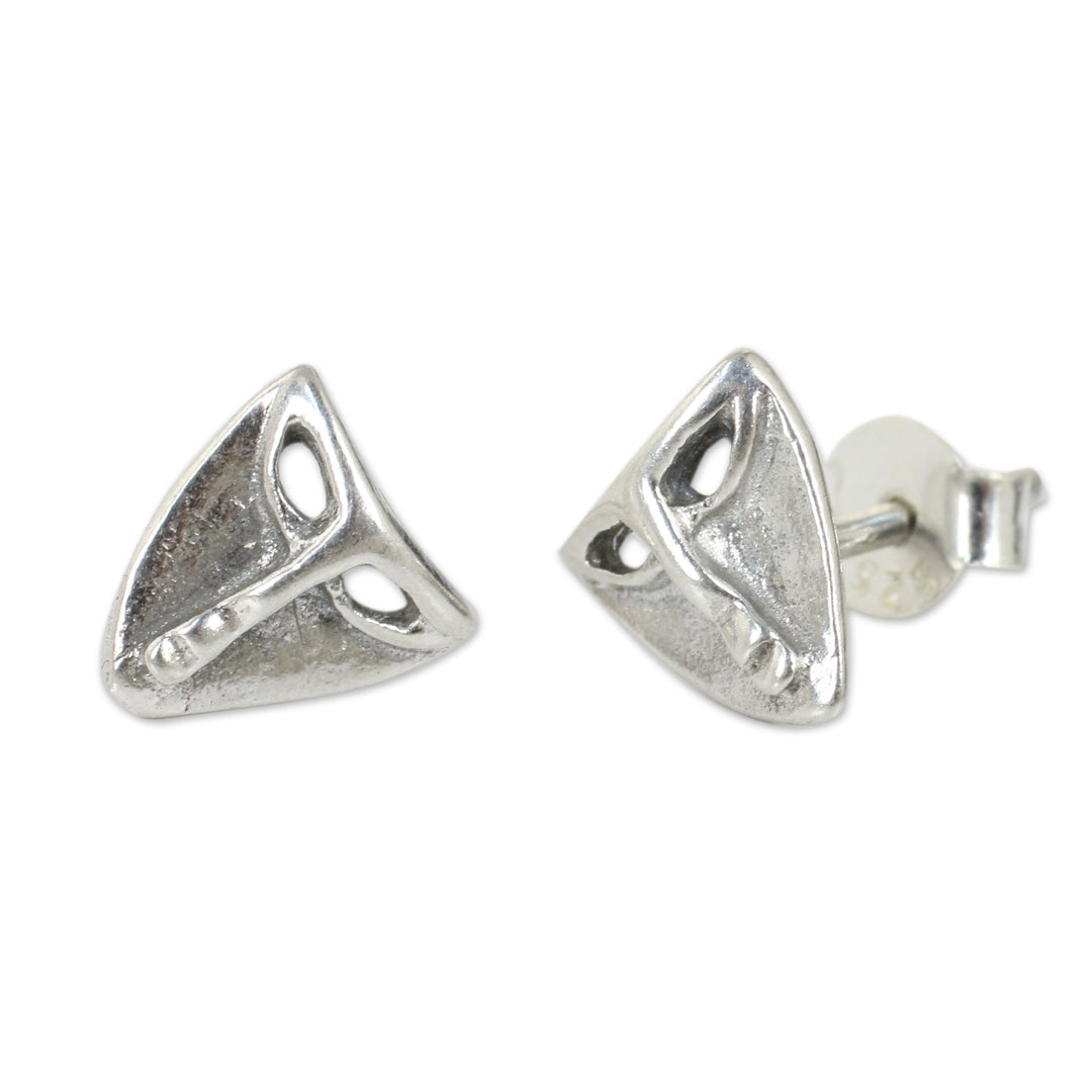 Sterling Silver Theater Mask Button Earrings from Thailand - Modern Mask