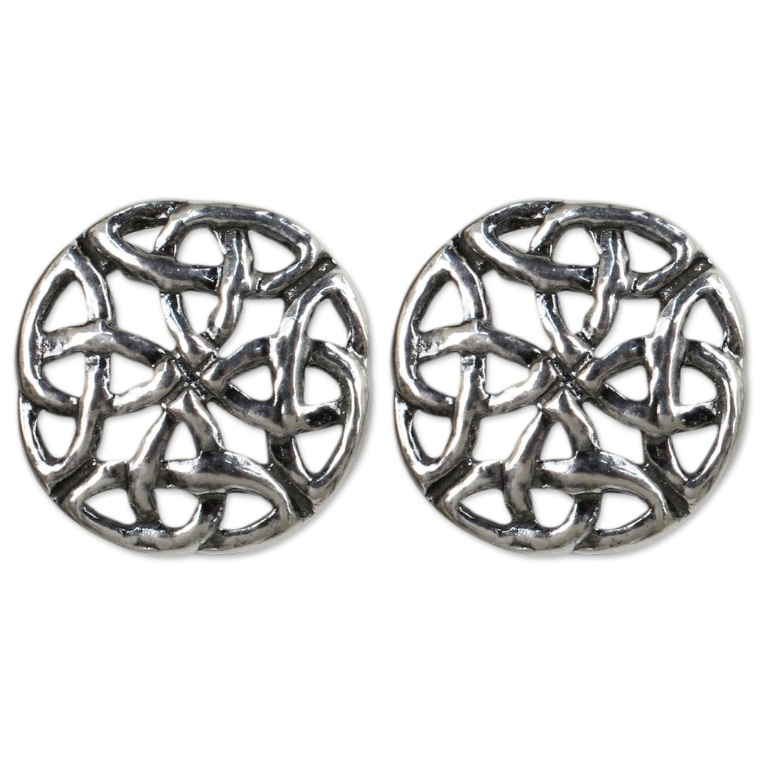 Fair Trade Thai Sterling Silver Button Earrings - Intertwined
