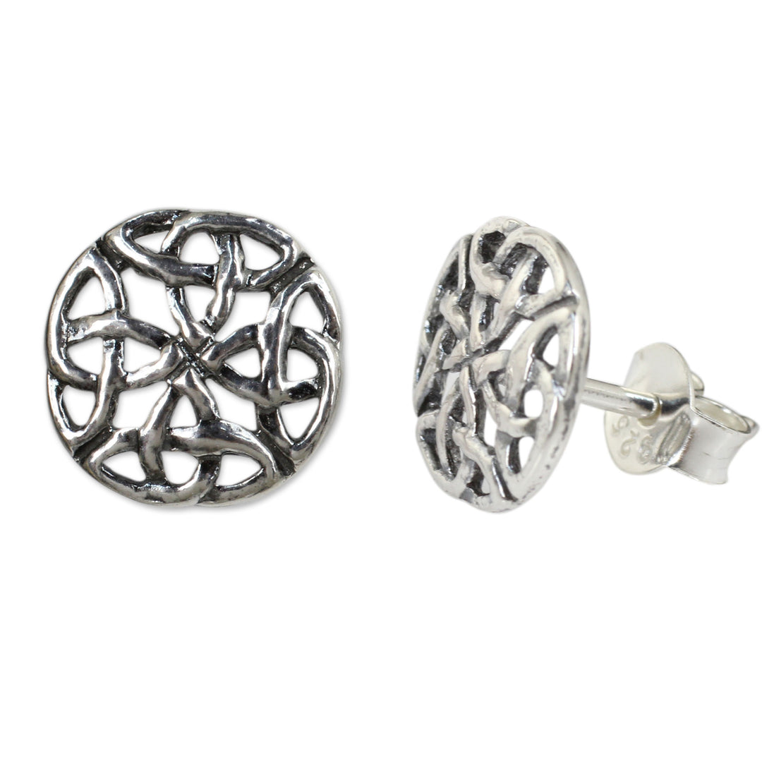Fair Trade Thai Sterling Silver Button Earrings - Intertwined
