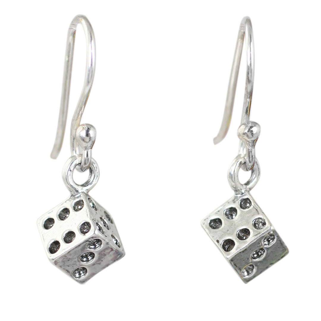 Handmade Sterling Silver Dice Dangle Earrings from Thailand - Lucky Dice