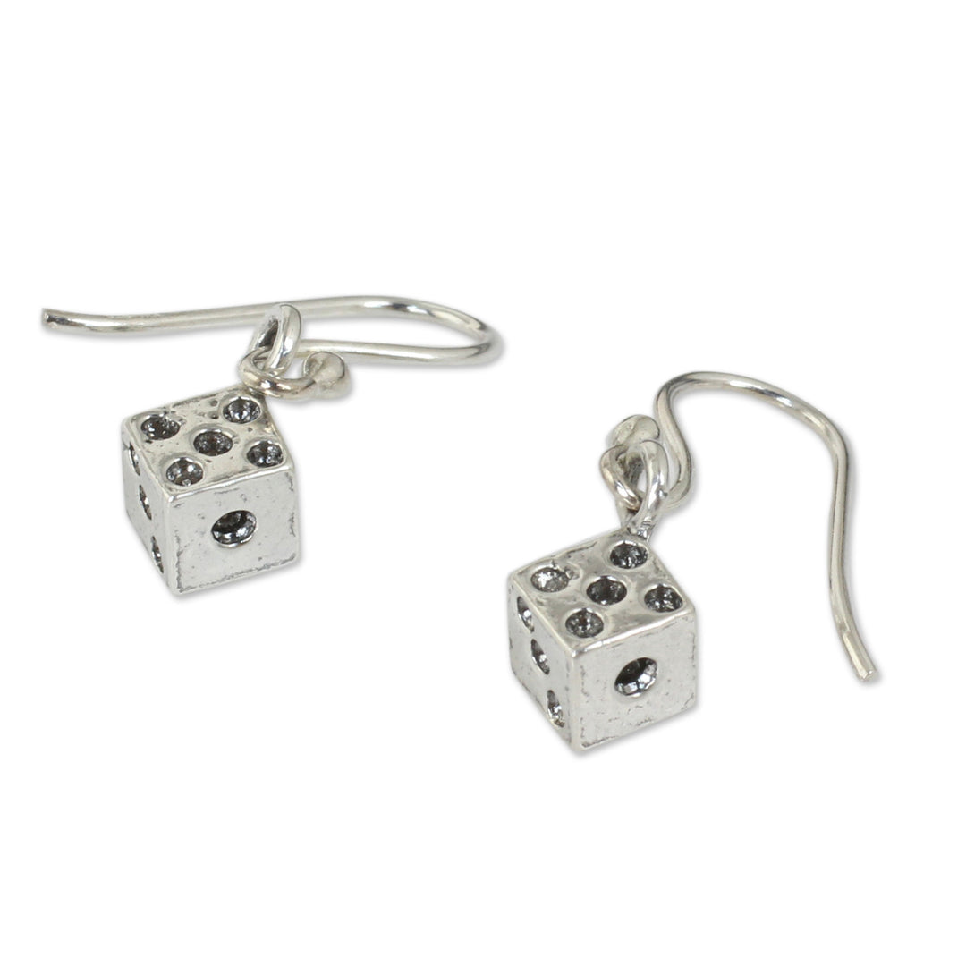 Handmade Sterling Silver Dice Dangle Earrings from Thailand - Lucky Dice