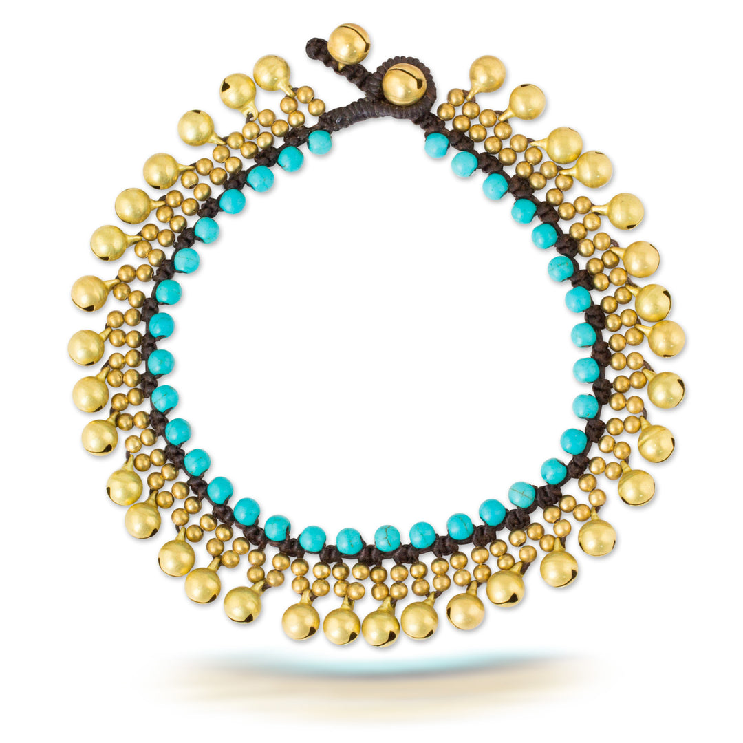 Brass Anklet with Blue Calcite and Jingling Bells - Blue Bells