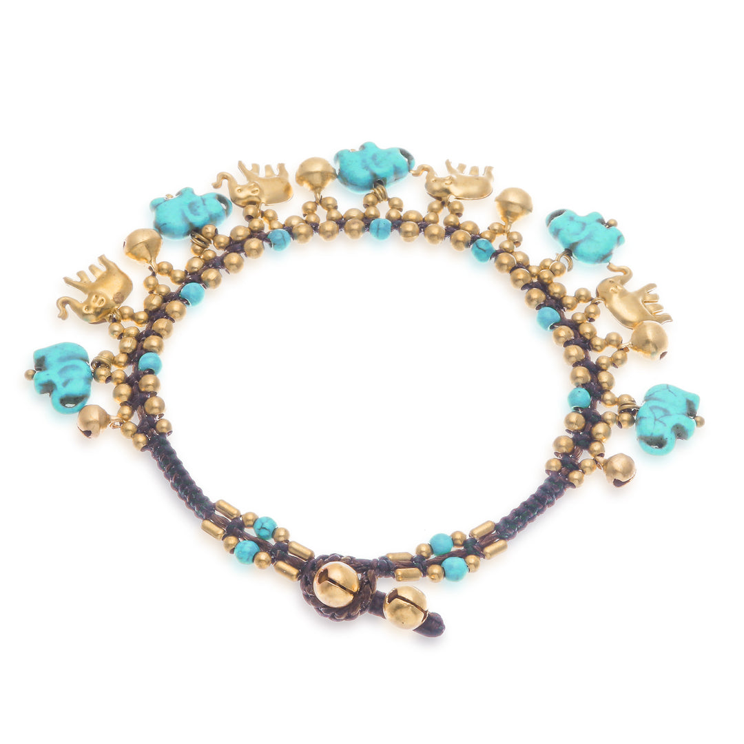 Brass Elephant Anklet with Blue Calcite and Jingling Bells - Elephant Parade