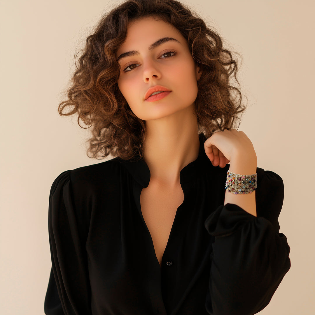 Hand Crocheted Wristband Bracelet with Multi Color Agates - Life in Pai