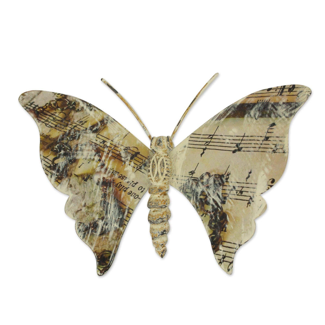 Music Theme Hand Crafted Iron Butterfly Wall Sculpture - Musical Butterfly