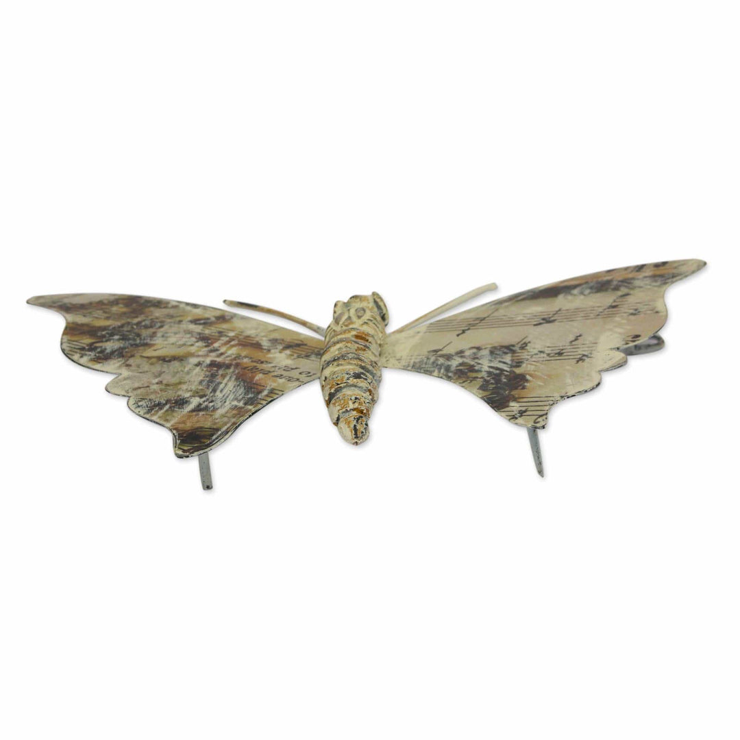 Music Theme Hand Crafted Iron Butterfly Wall Sculpture - Musical Butterfly