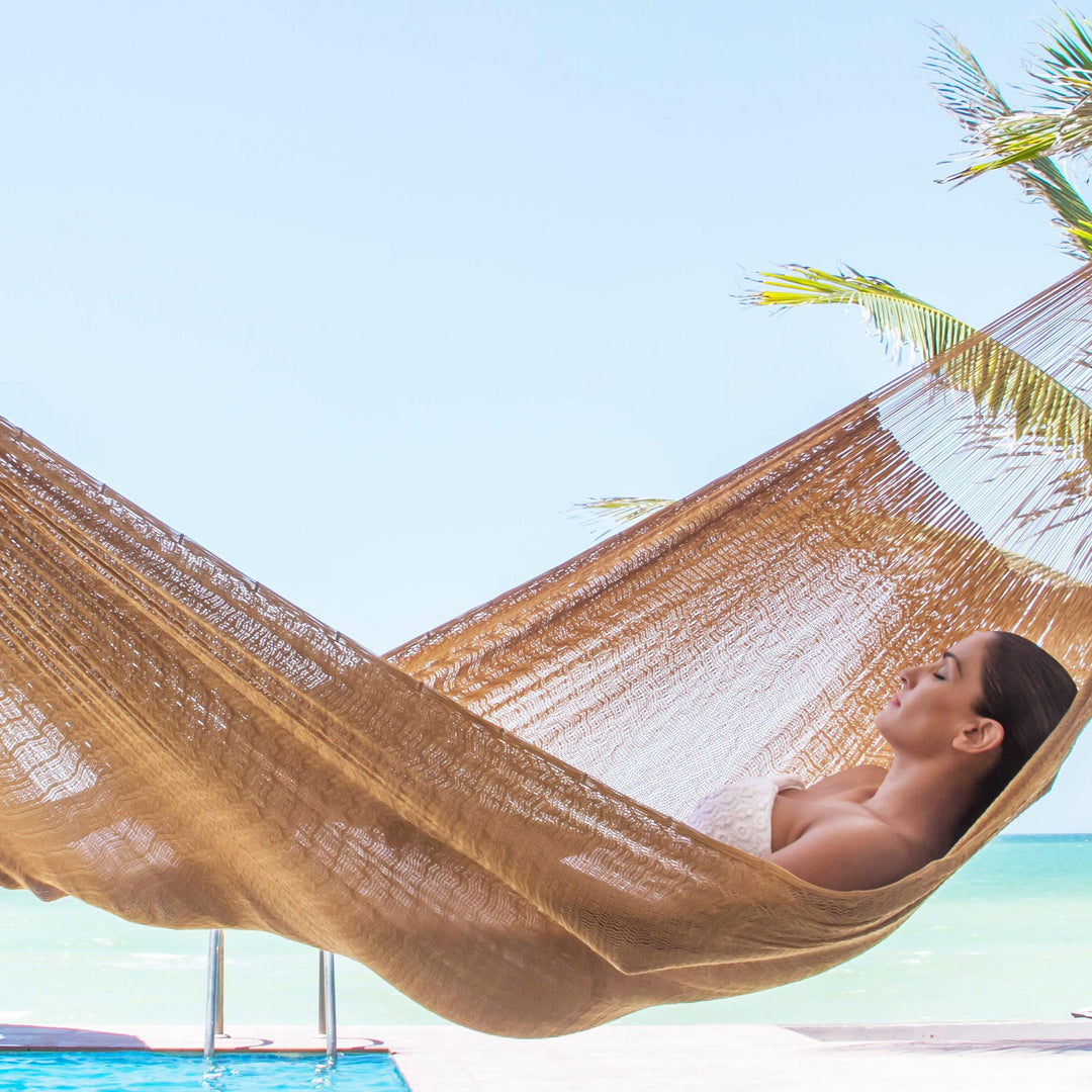 Handwoven Bronze Nylon Maya Double Hammock - Golden Sun