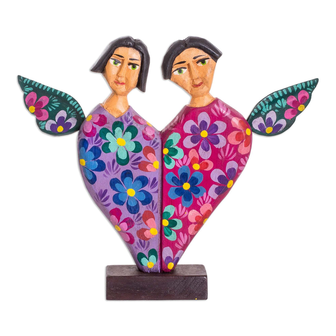 Heart Shaped Pinewood Angel Sculpture Carved by Hand - Angels of Love I