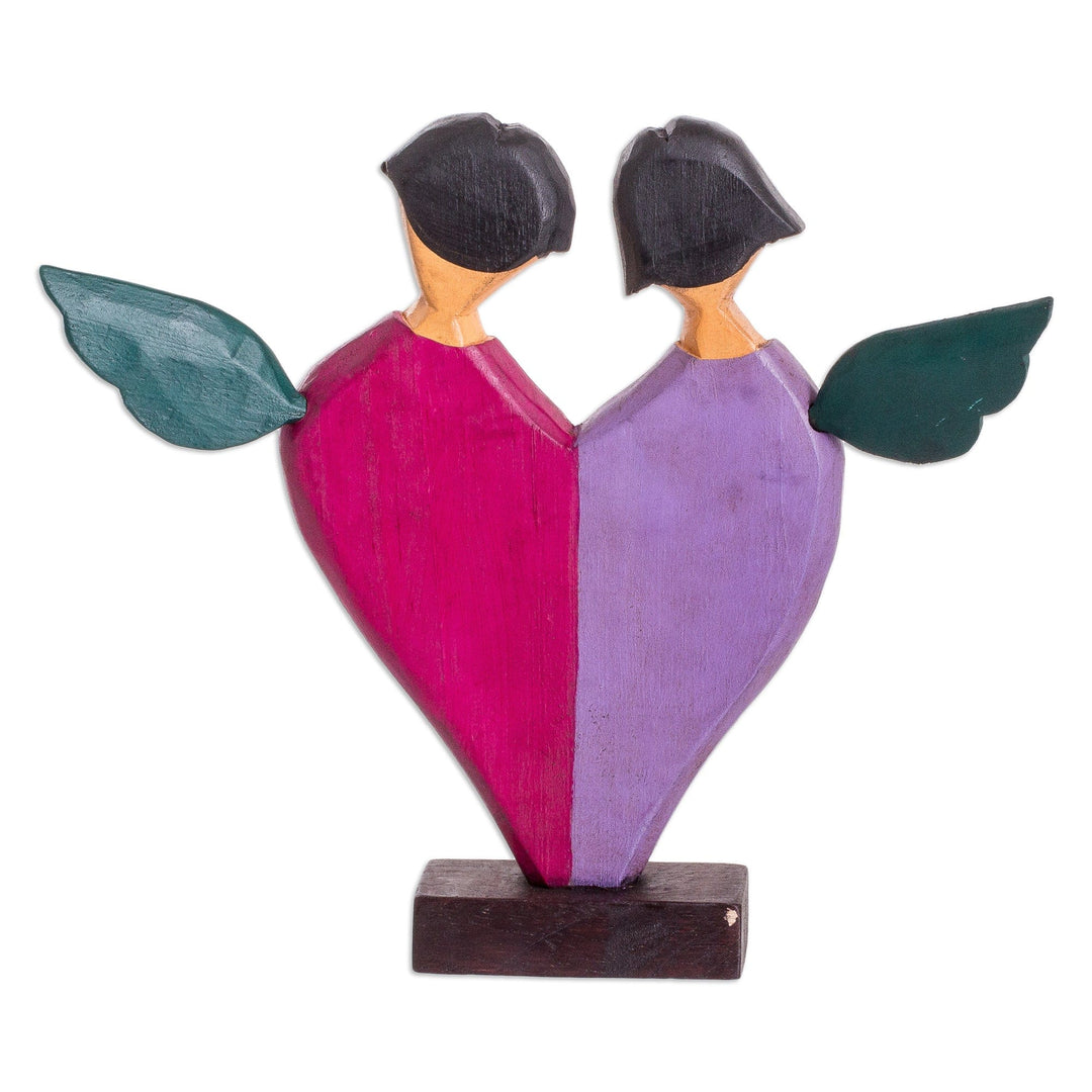 Heart Shaped Pinewood Angel Sculpture Carved by Hand - Angels of Love I