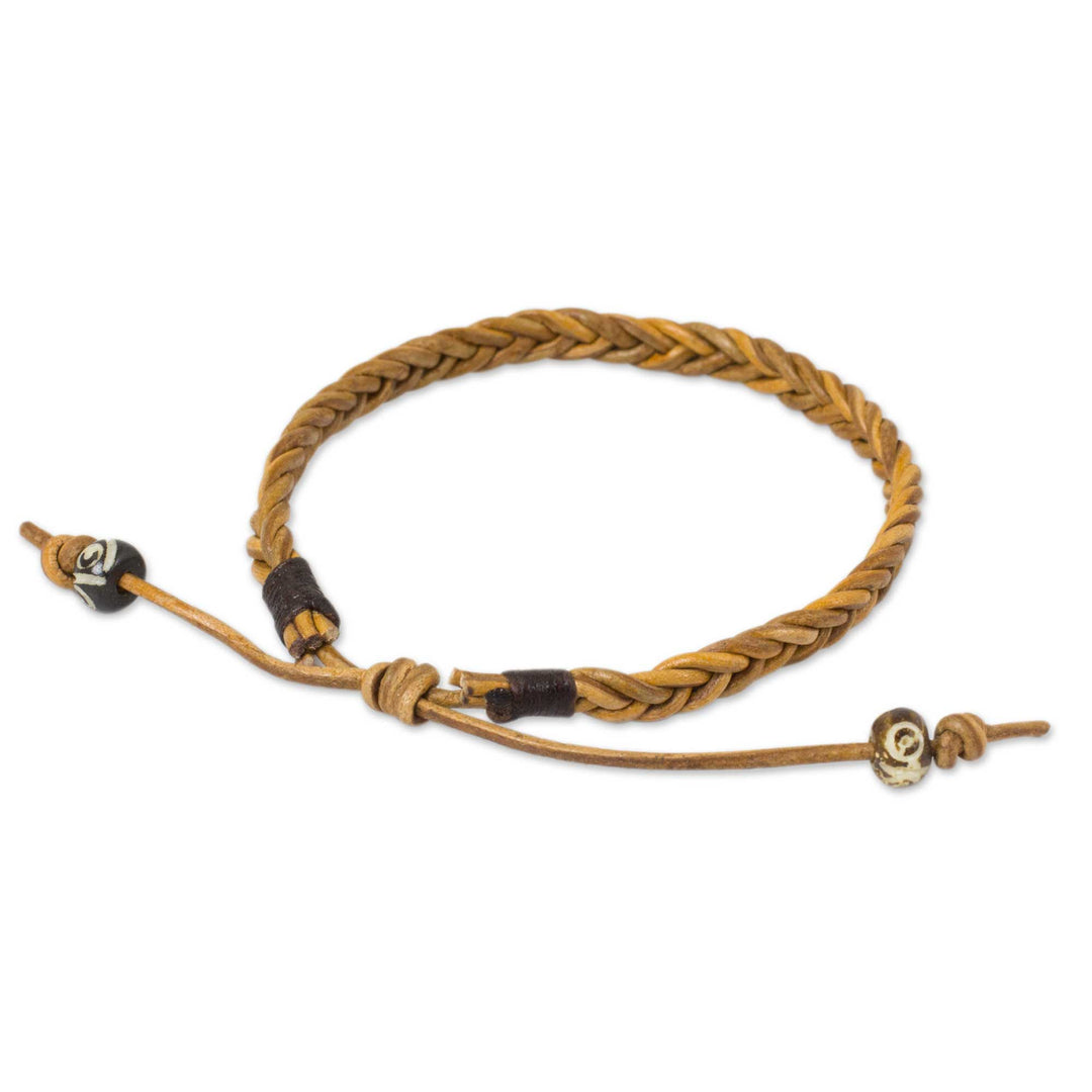 Men's Braided Light Brown Leather Bracelet from Thailand - Friends and Brothers