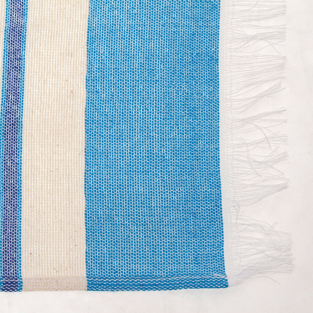Set of 4 Hand Woven Cotton Blue and Beige Zapotec Placemats - Oaxaca Sky