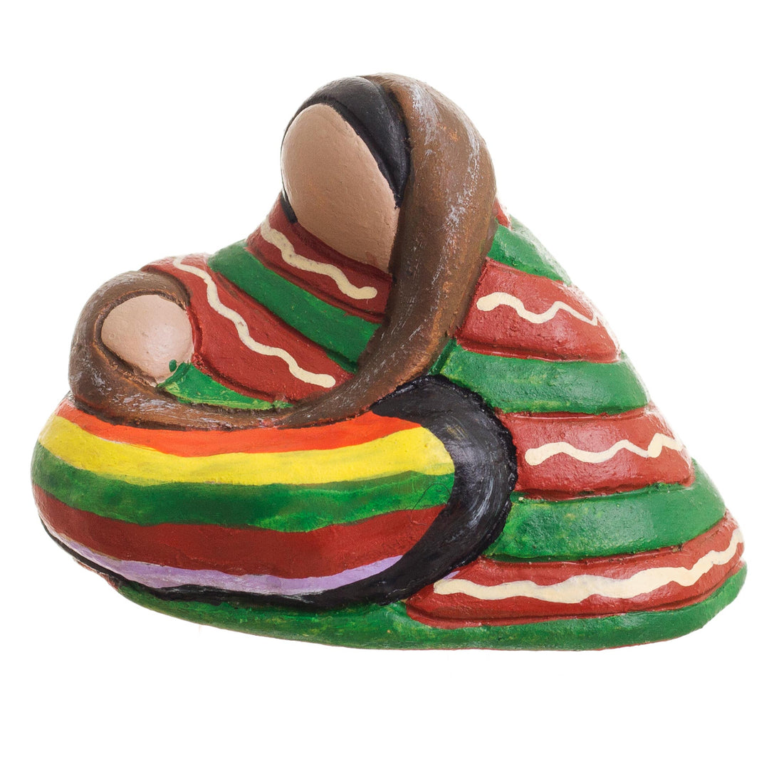 Handmade Petite Ceramic Peruvian Mother and Child Sculpture - Andean Mother