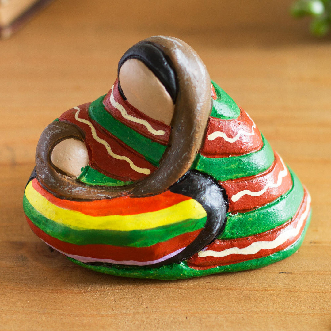 Handmade Petite Ceramic Peruvian Mother and Child Sculpture - Andean Mother