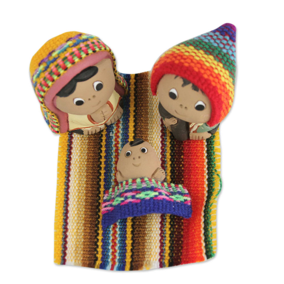 3-Pc Ceramic Nativity Scene with Woven Details from Peru - Andean Holy Family