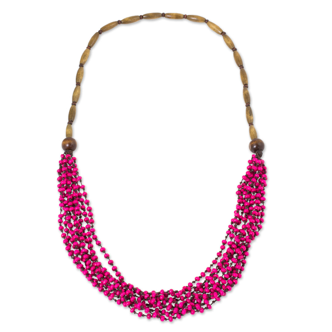 Hot Pink Wood Beaded Necklaced Handcrafted in Thailand - Pink Muse