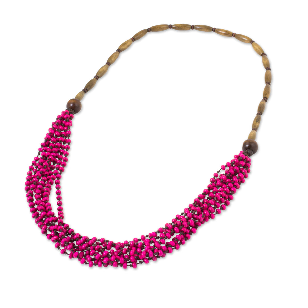 Hot Pink Wood Beaded Necklaced Handcrafted in Thailand - Pink Muse