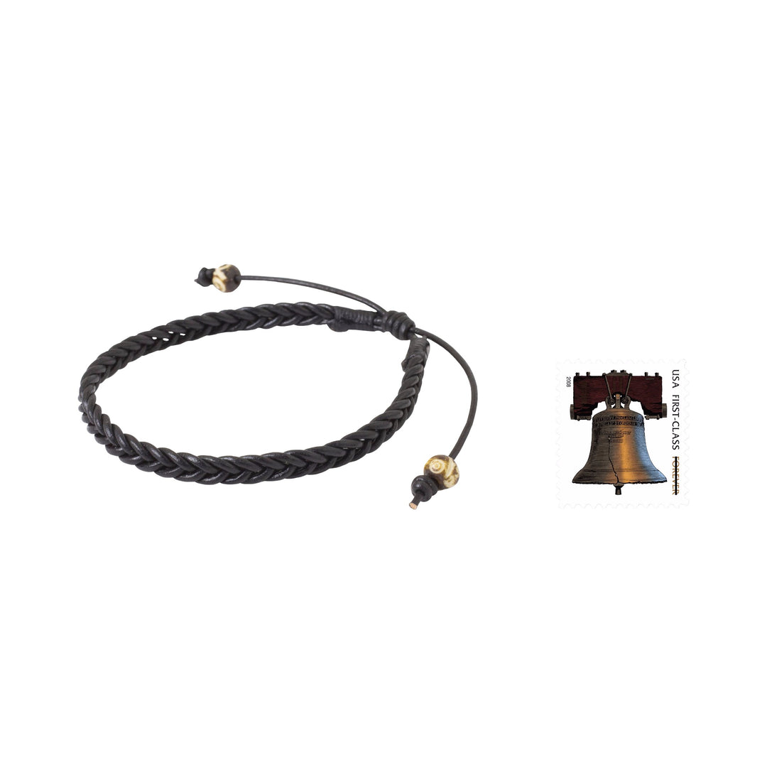 Braided Black Leather Mens Bracelet - Single Black Braid