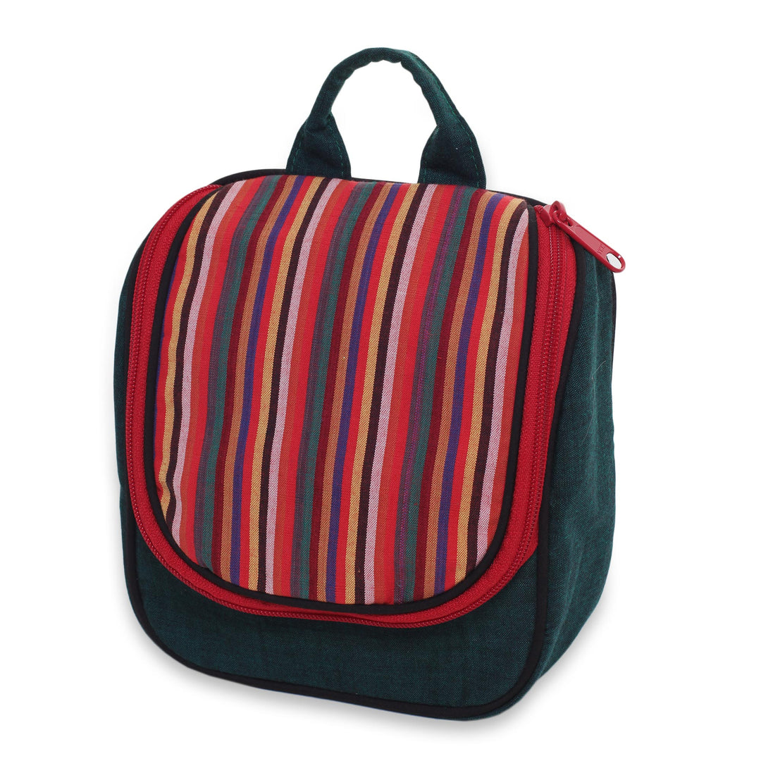 Green Cotton Hanging Toiletry Bag with Multi Color Flap - Green Jogja
