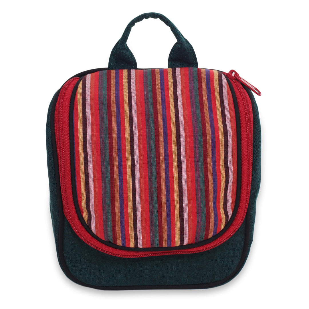Green Cotton Hanging Toiletry Bag with Multi Color Flap - Green Jogja