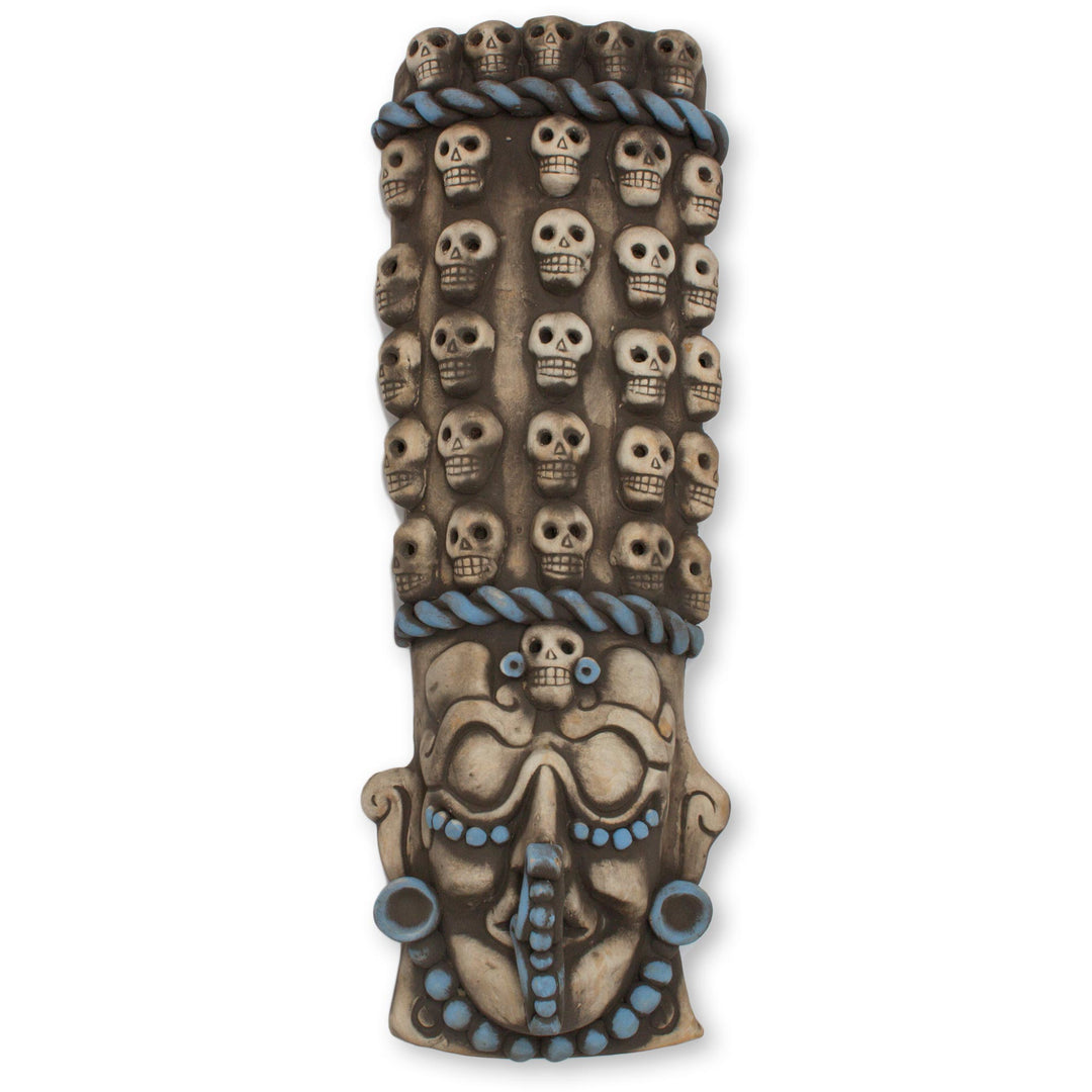 Mexican Maya and Aztec Ceramic Skull Motif Mask - Maya Tzompantli