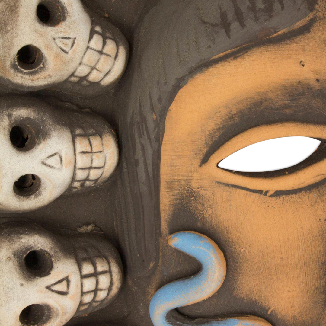 Ceramic Mexican Aztec Mask with Skulls - Honoring Death