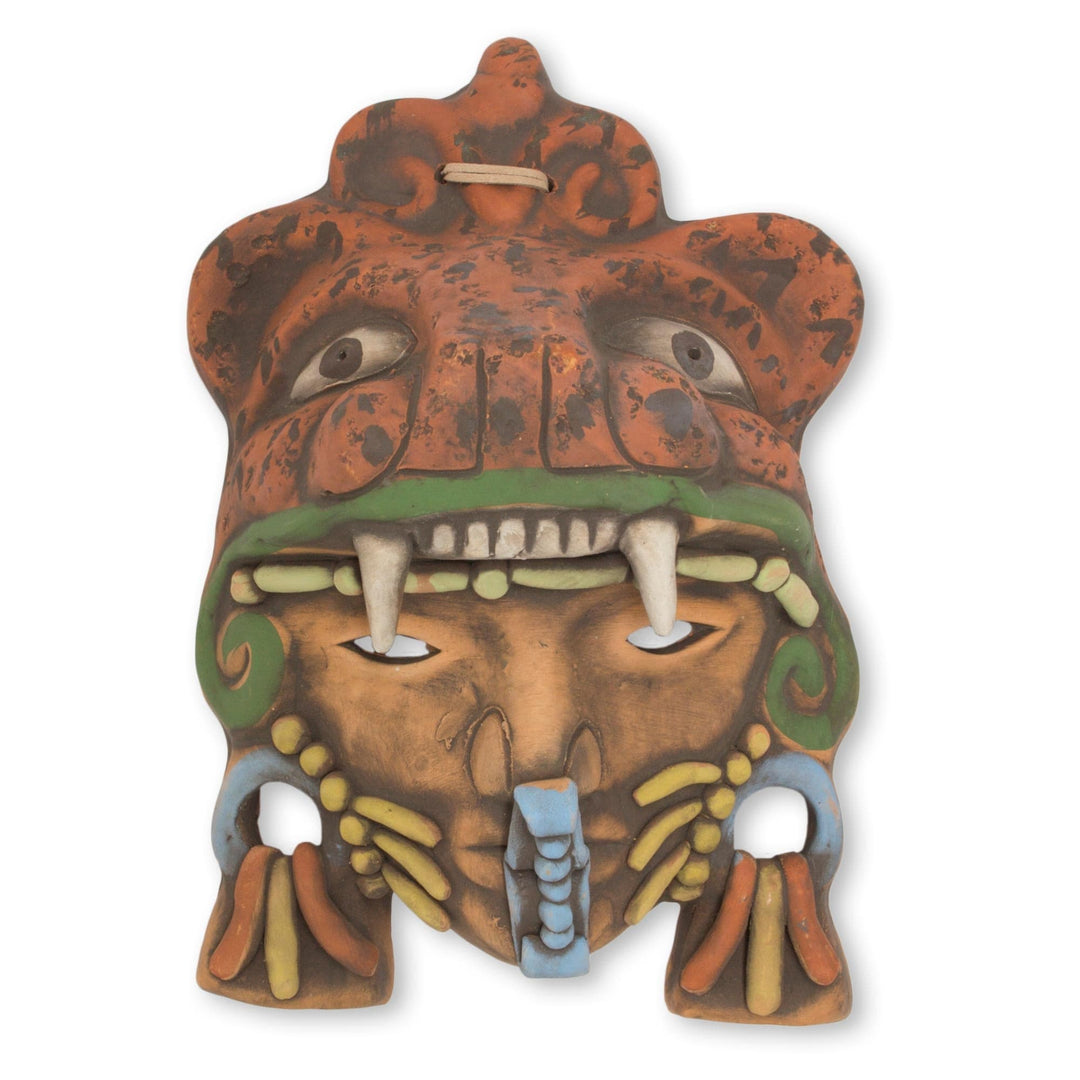 Artisan Crafted Mexican Ceramic Aztec Jaguar Warrior Mask - Aztec Jaguar Warrior