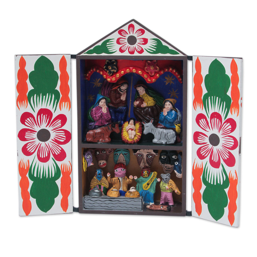 Handcrafted Christmas Retablo Diorama Nativity Scene - Christmas with Musicians