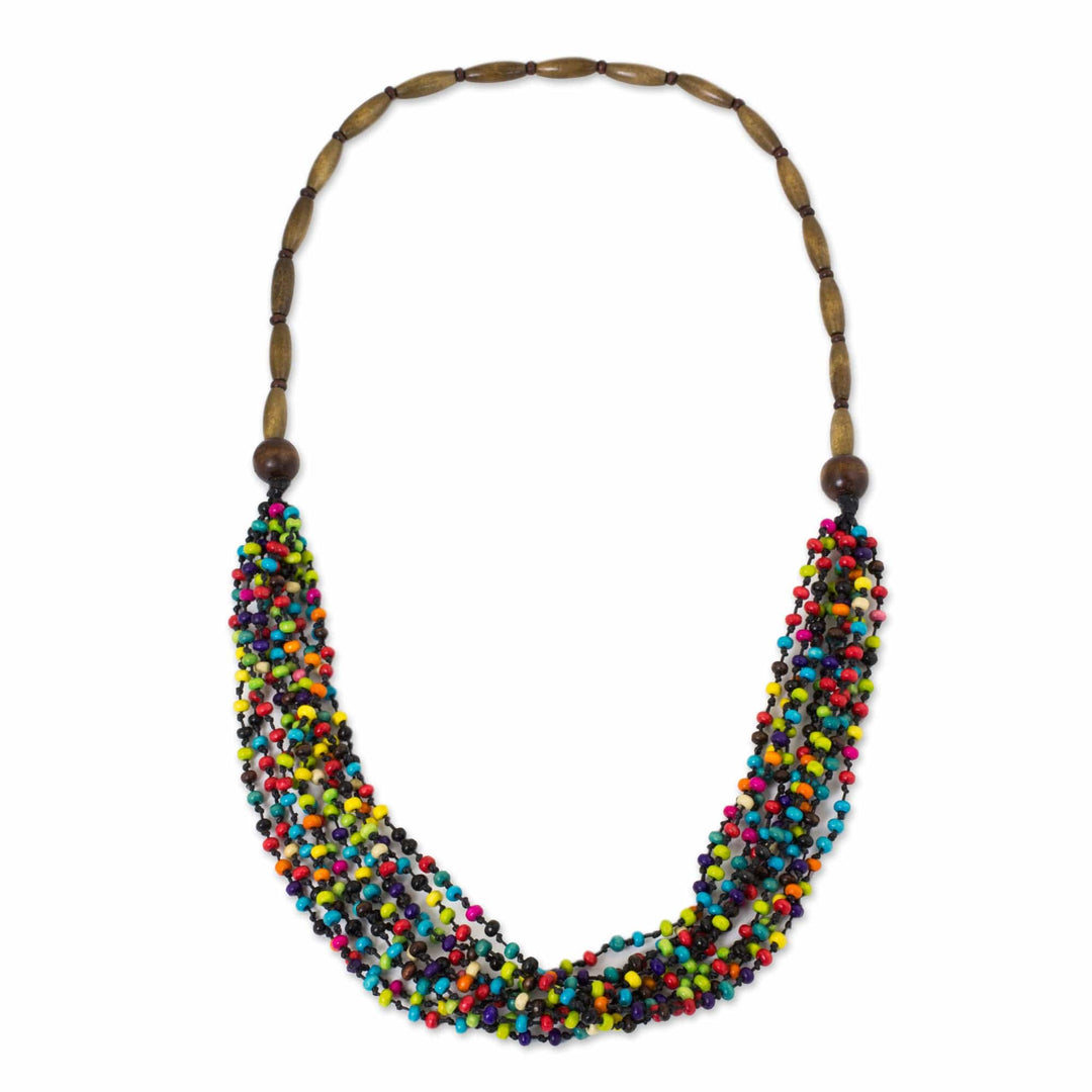 Wood Beaded Necklace Artisan Crafted Jewelry - Rainbow Muse