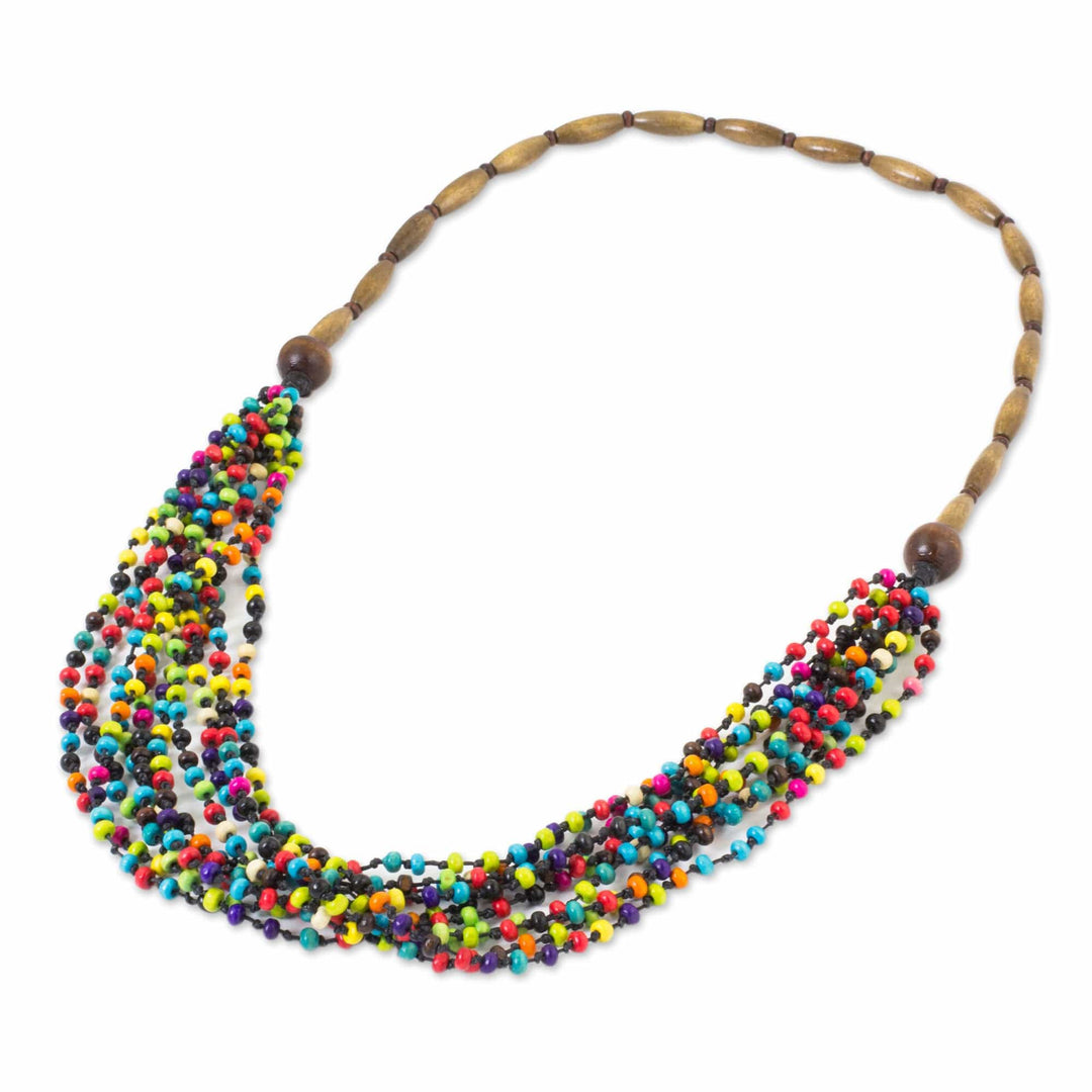 Wood Beaded Necklace Artisan Crafted Jewelry - Rainbow Muse