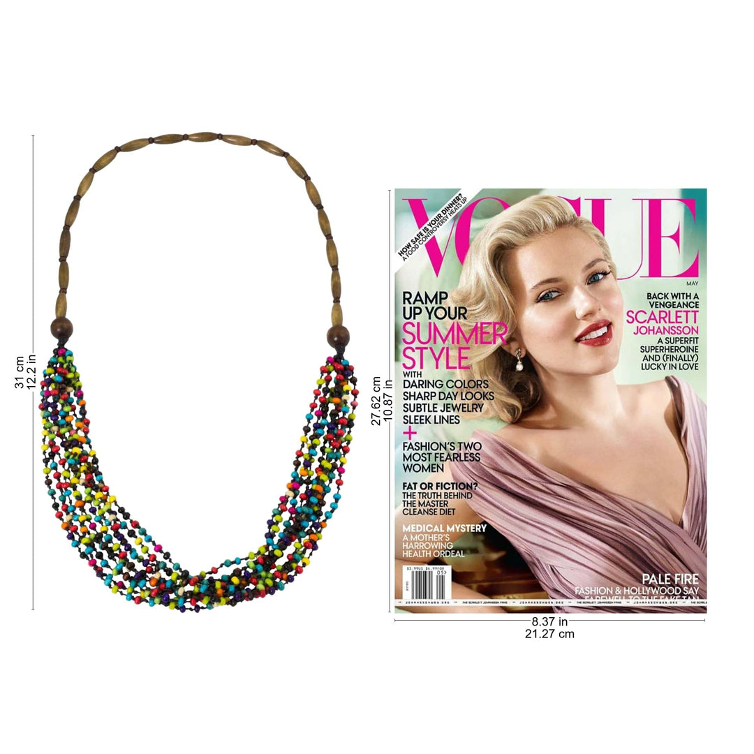 Wood Beaded Necklace Artisan Crafted Jewelry - Rainbow Muse