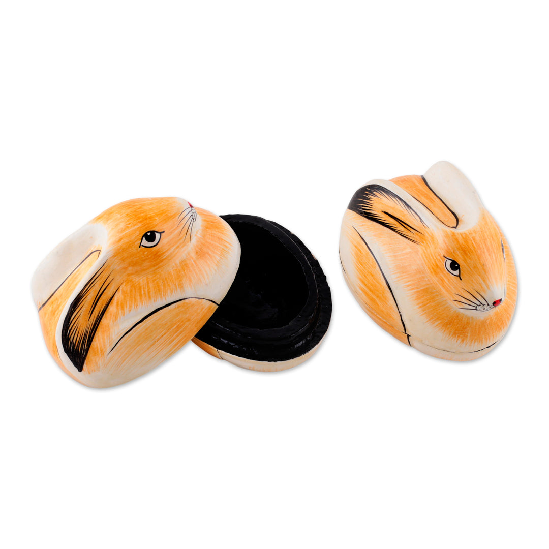 Artisan Crafted Papier Mache Decorative Bunny Boxes (Pair) - Charismatic Rabbits