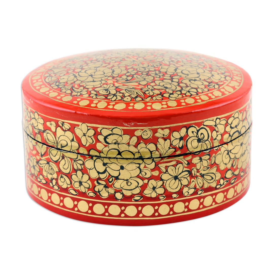 Decorative Papier Mache Box Artisan Crafted in India - Ruby Gold Bouquet